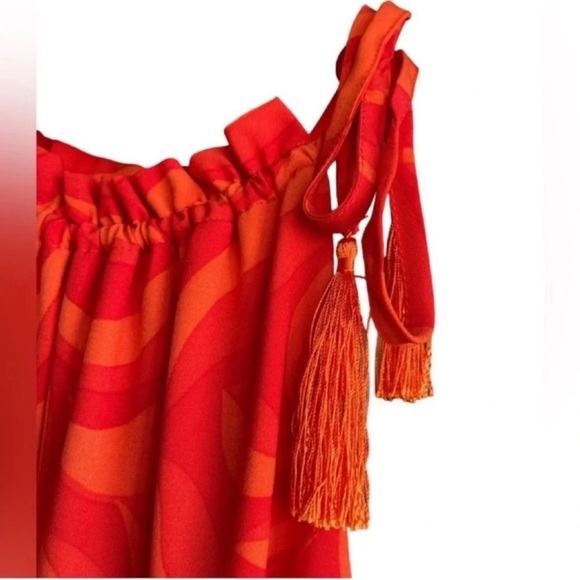 TAYLOR Printed Shift Tassel Halter Dress Orange Size 4 - Picture 14 of 15